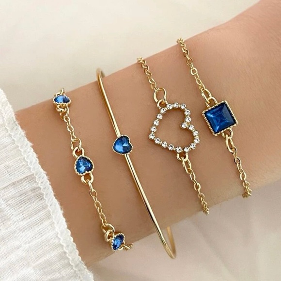 4pcs/set Rhinestone Heart Decor Bracelet For Women Jewelry Gift Wedding … - Picture 2 of 5